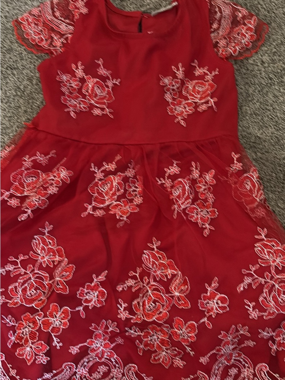 6x Red Embroidered Lace Fit & Flare Dress